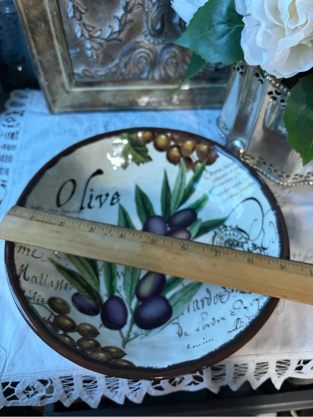 Certified international olive branch tomato ceramic serving bowl